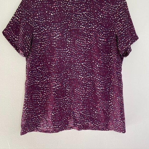 RENEE C. STITCH FIX Plum Purple Cream Navy Printed Short Sleeve Work Blouse Top - Picture 3 of 12